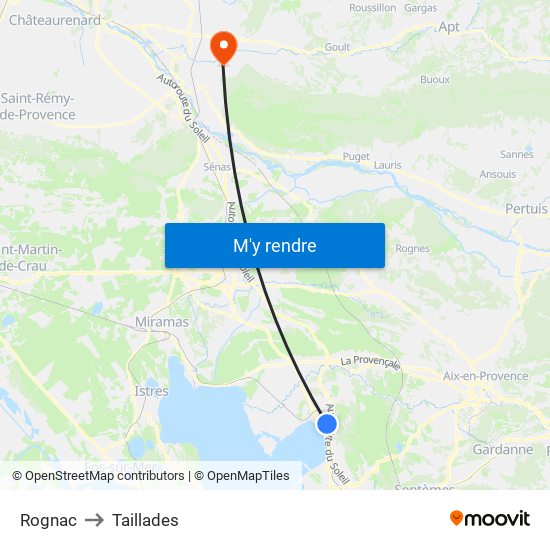 Rognac to Taillades map