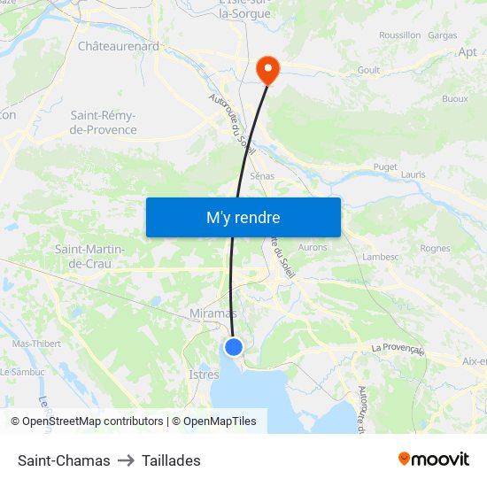 Saint-Chamas to Taillades map