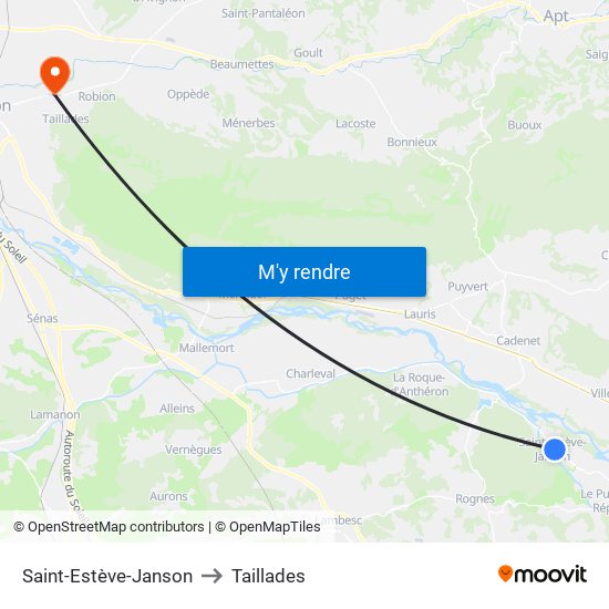 Saint-Estève-Janson to Taillades map