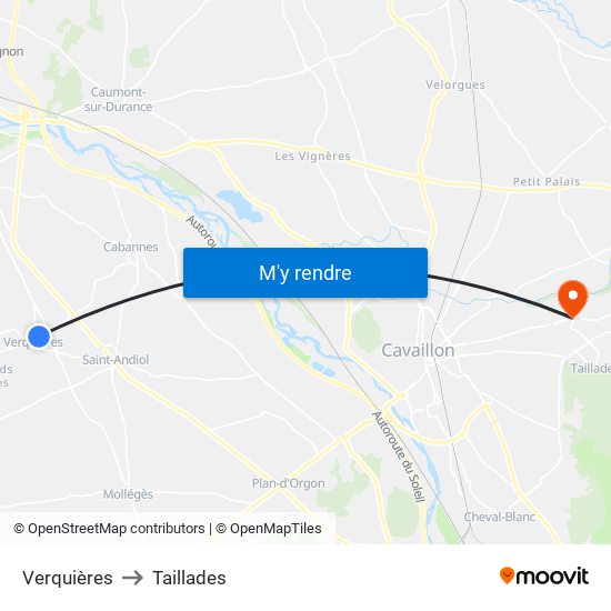 Verquières to Taillades map