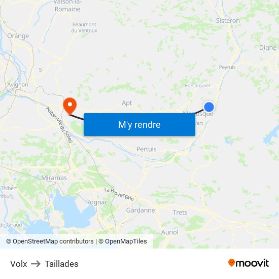 Volx to Taillades map