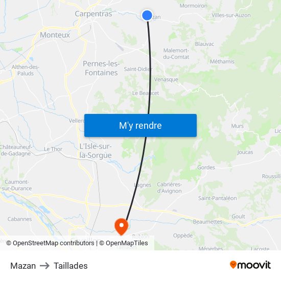 Mazan to Taillades map