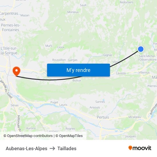 Aubenas-Les-Alpes to Taillades map