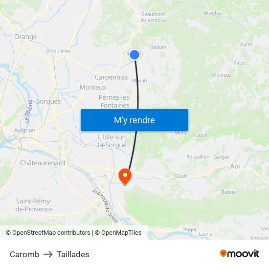 Caromb to Taillades map