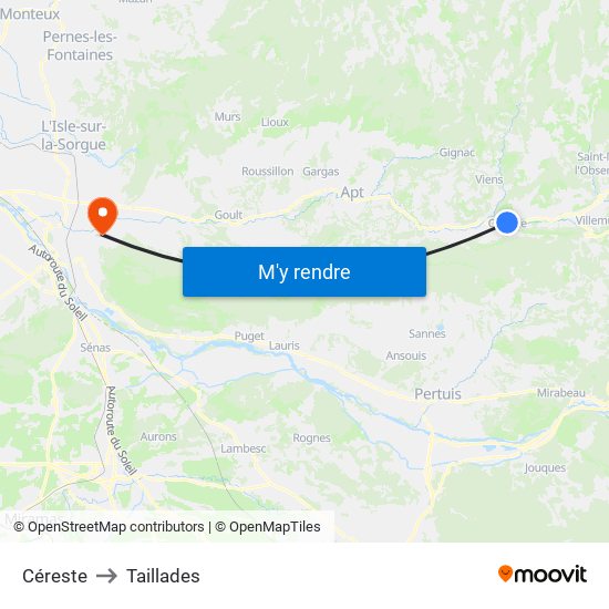 Céreste to Taillades map