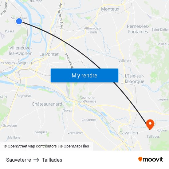 Sauveterre to Taillades map