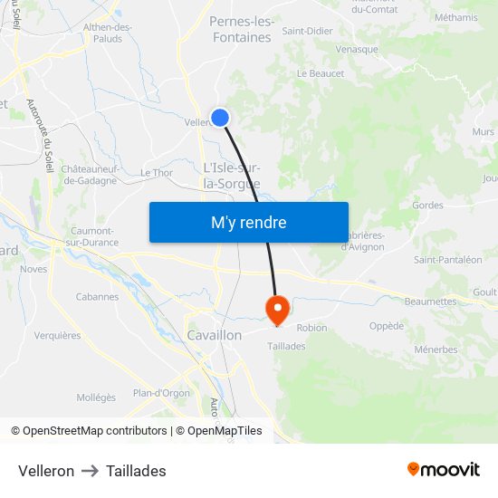 Velleron to Taillades map
