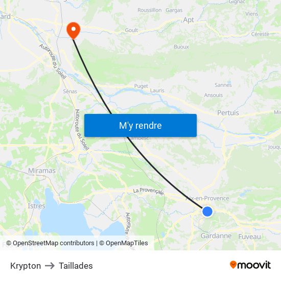 Krypton to Taillades map