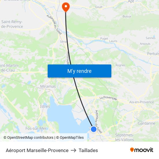 Aéroport Marseille-Provence to Taillades map