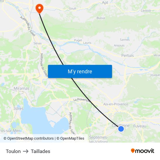 Toulon to Taillades map