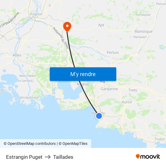 Estrangin Puget to Taillades map