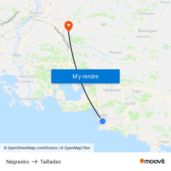 Négresko to Taillades map