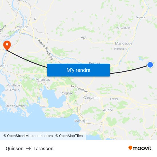 Quinson to Tarascon map