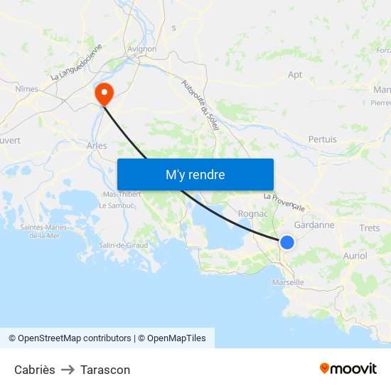 Cabriès to Tarascon map