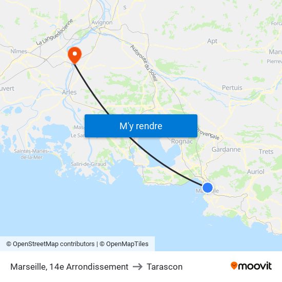 Marseille, 14e Arrondissement to Tarascon map