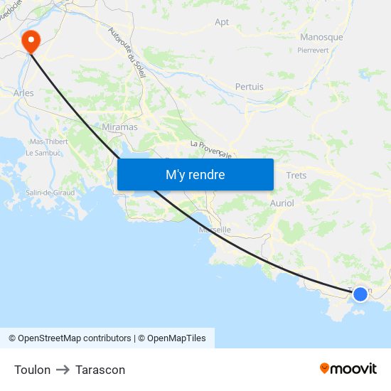 Toulon to Tarascon map