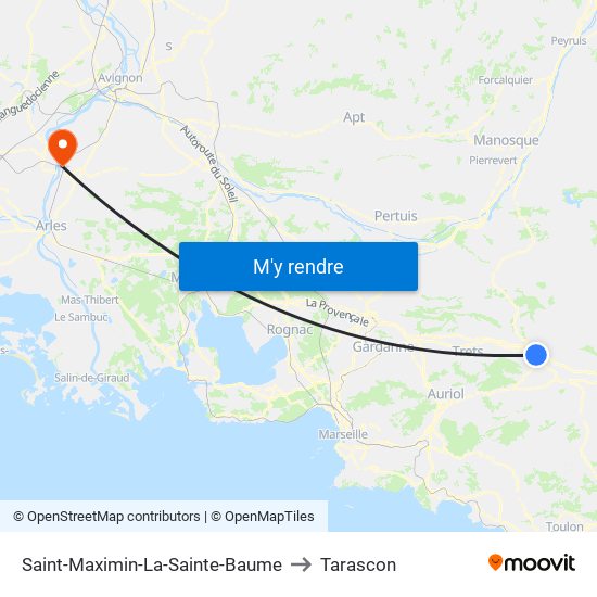 Saint-Maximin-La-Sainte-Baume to Tarascon map