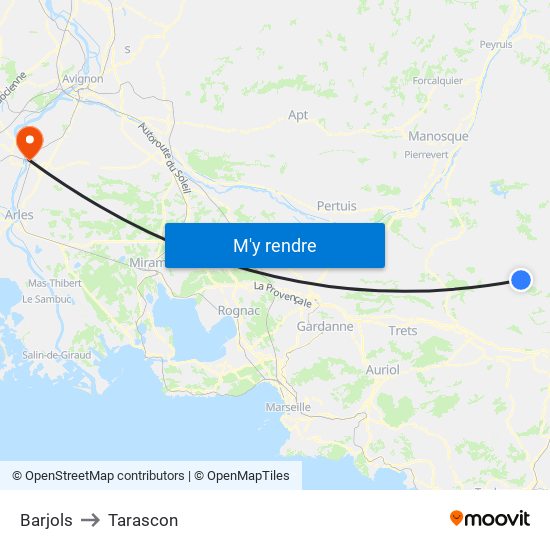 Barjols to Tarascon map
