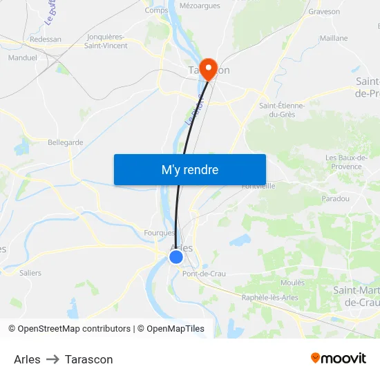 Arles to Tarascon map