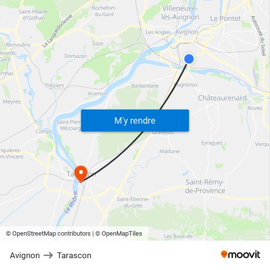 Avignon to Tarascon map