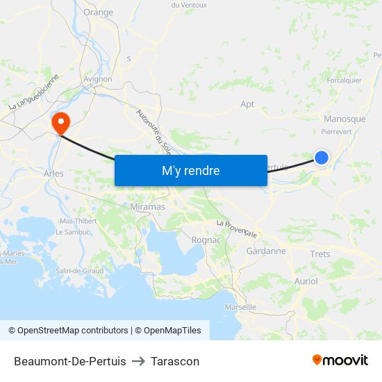 Beaumont-De-Pertuis to Tarascon map