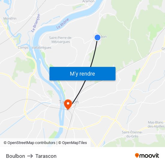 Boulbon to Tarascon map