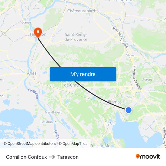 Cornillon-Confoux to Tarascon map