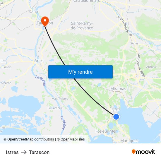 Istres to Tarascon map