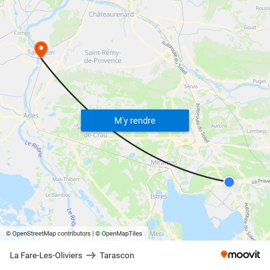 La Fare-Les-Oliviers to Tarascon map
