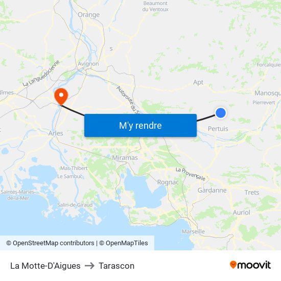 La Motte-D'Aigues to Tarascon map