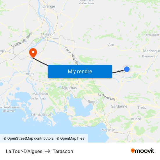 La Tour-D'Aigues to Tarascon map