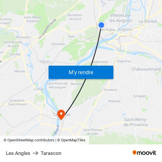 Les Angles to Tarascon map