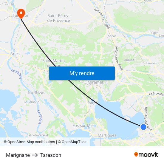 Marignane to Tarascon map