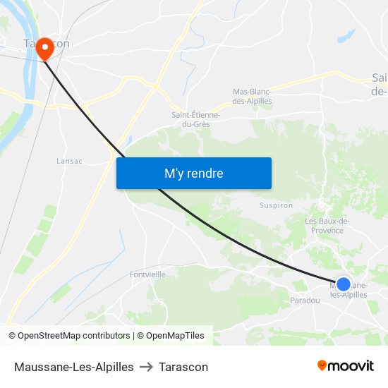 Maussane-Les-Alpilles to Tarascon map