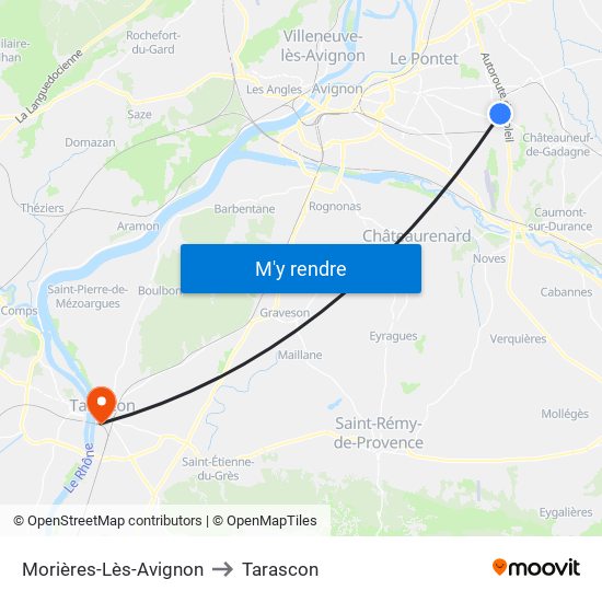 Morières-Lès-Avignon to Tarascon map