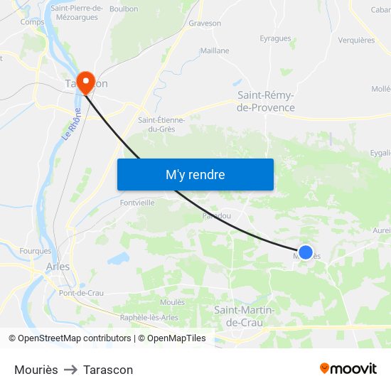 Mouriès to Tarascon map