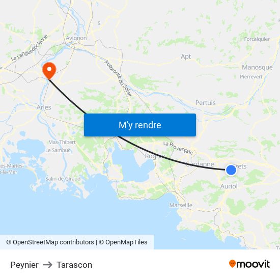 Peynier to Tarascon map