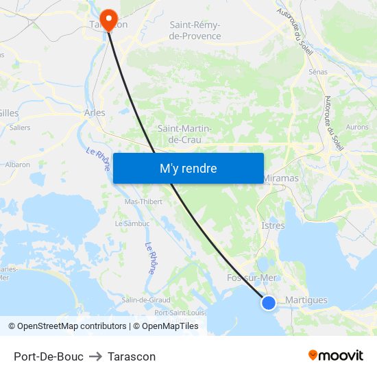 Port-De-Bouc to Tarascon map