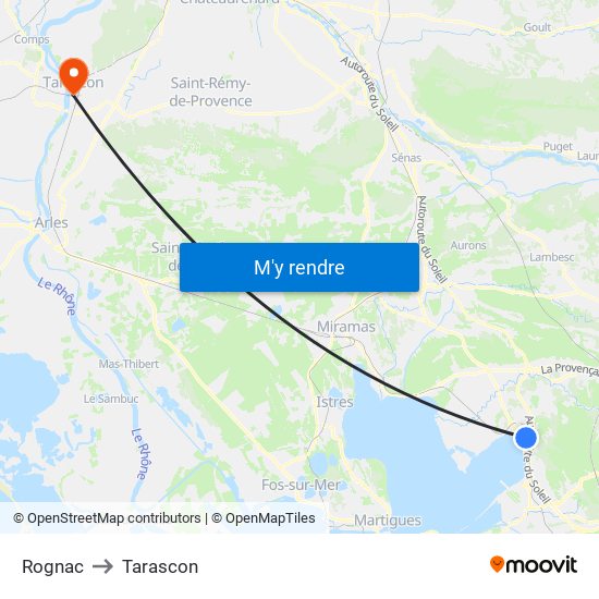 Rognac to Tarascon map