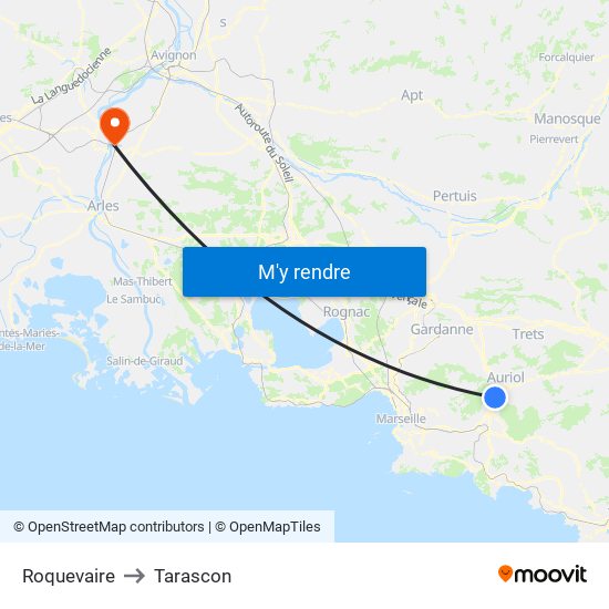 Roquevaire to Tarascon map