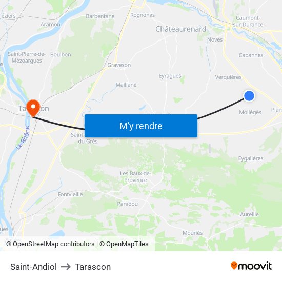 Saint-Andiol to Tarascon map