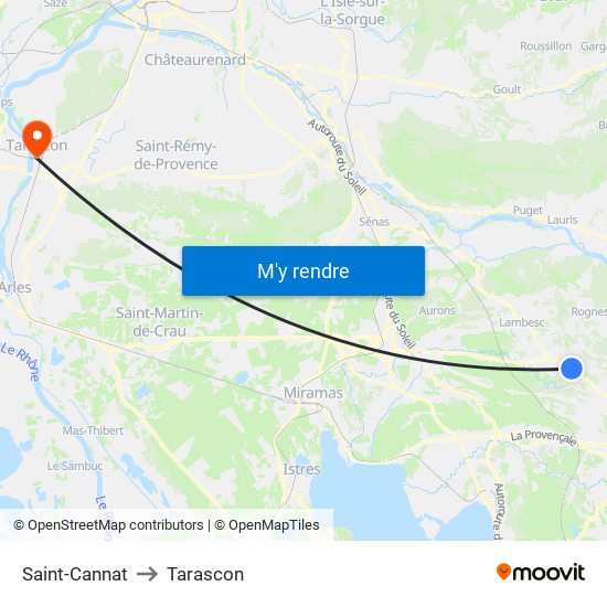 Saint-Cannat to Tarascon map