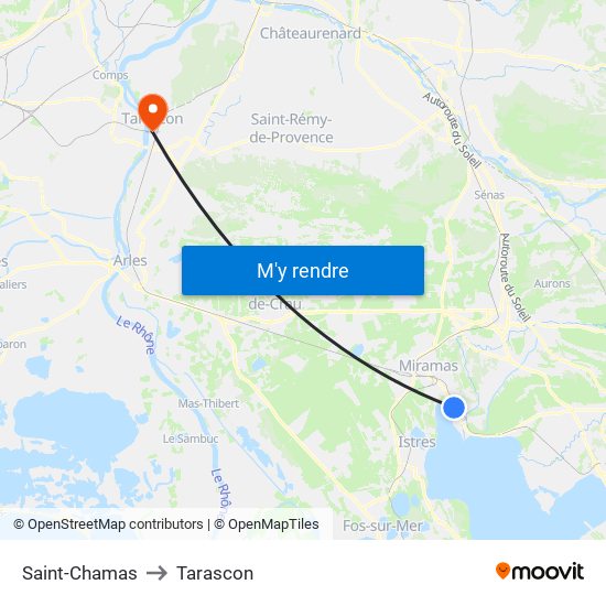 Saint-Chamas to Tarascon map