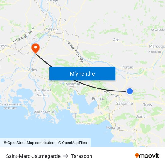 Saint-Marc-Jaumegarde to Tarascon map