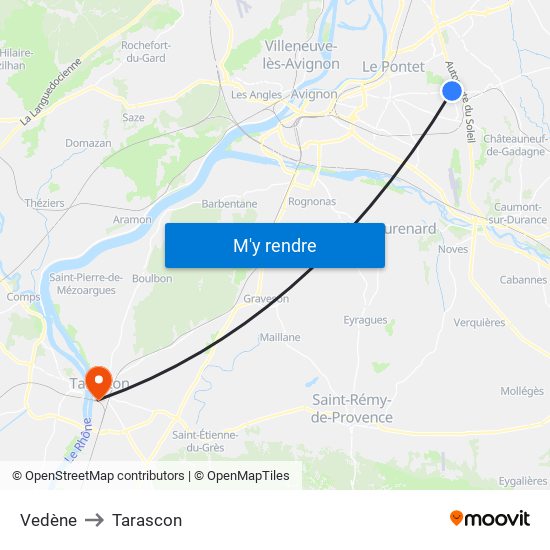 Vedène to Tarascon map