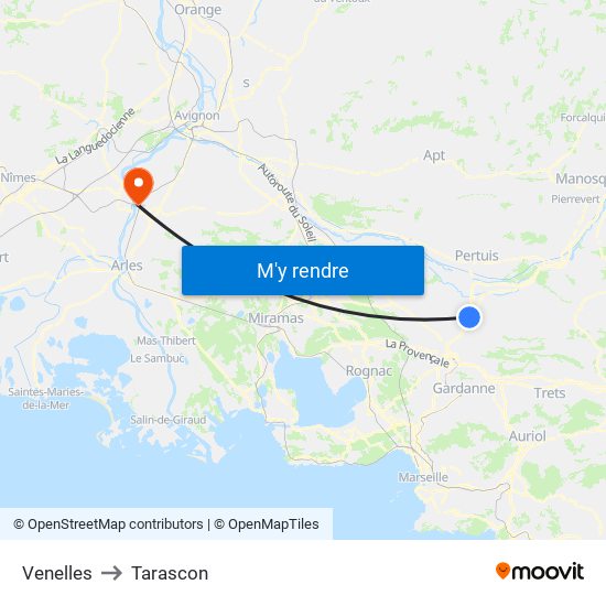 Venelles to Tarascon map
