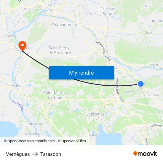 Vernègues to Tarascon map