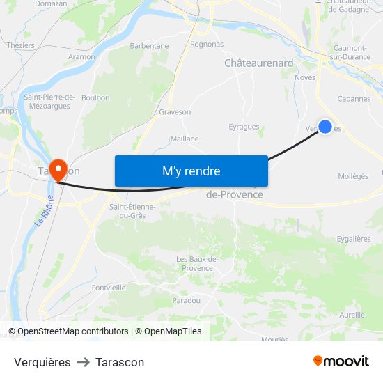 Verquières to Tarascon map