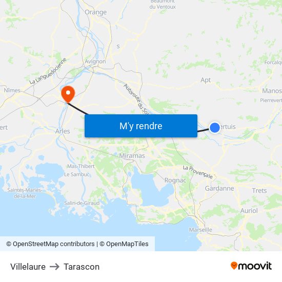 Villelaure to Tarascon map