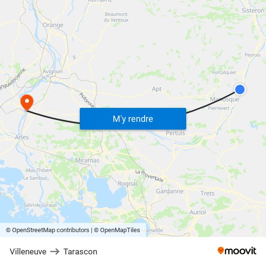 Villeneuve to Tarascon map